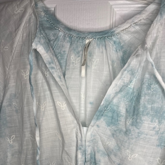 Anthropologie Lace Trimmed Tie Dye and Embroidered Cotton Tie Neck Top - Picture 11 of 15